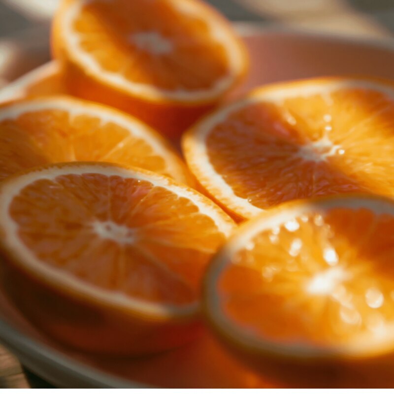 Fresh orange slices in afternoon light