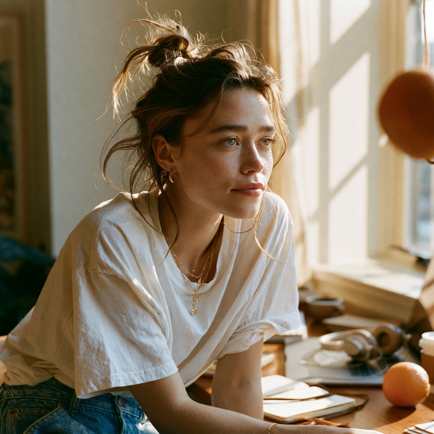 Young creative professional taking a quiet pause at her desk